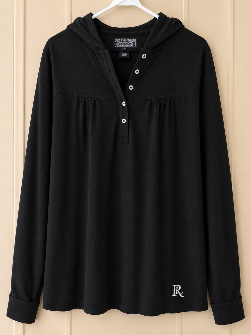 RLX Ralph Lauren Black Hooded Henley Pullover Top